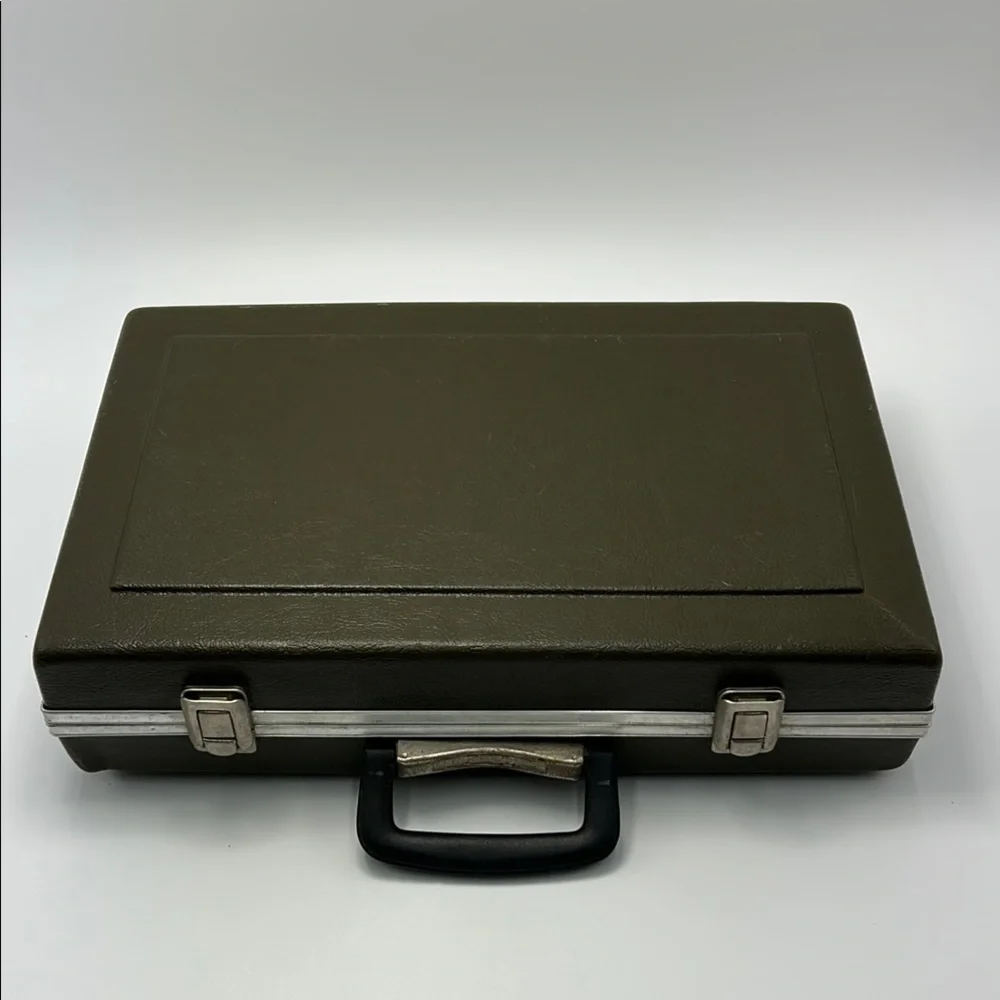 Vintage Briefcase Olive Green Plastic Small Case Silver Hardware